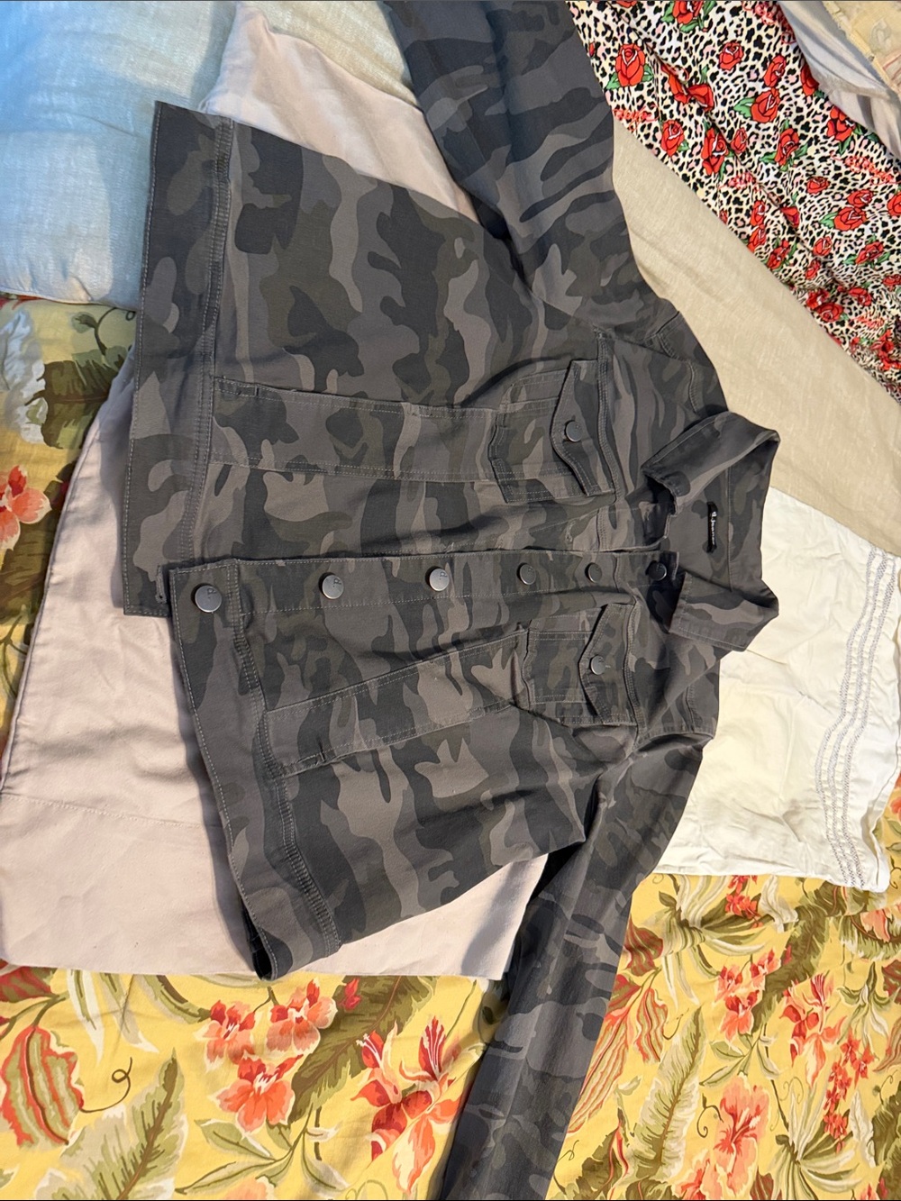 d. jeans Gray Camouflage Military Field Jacket